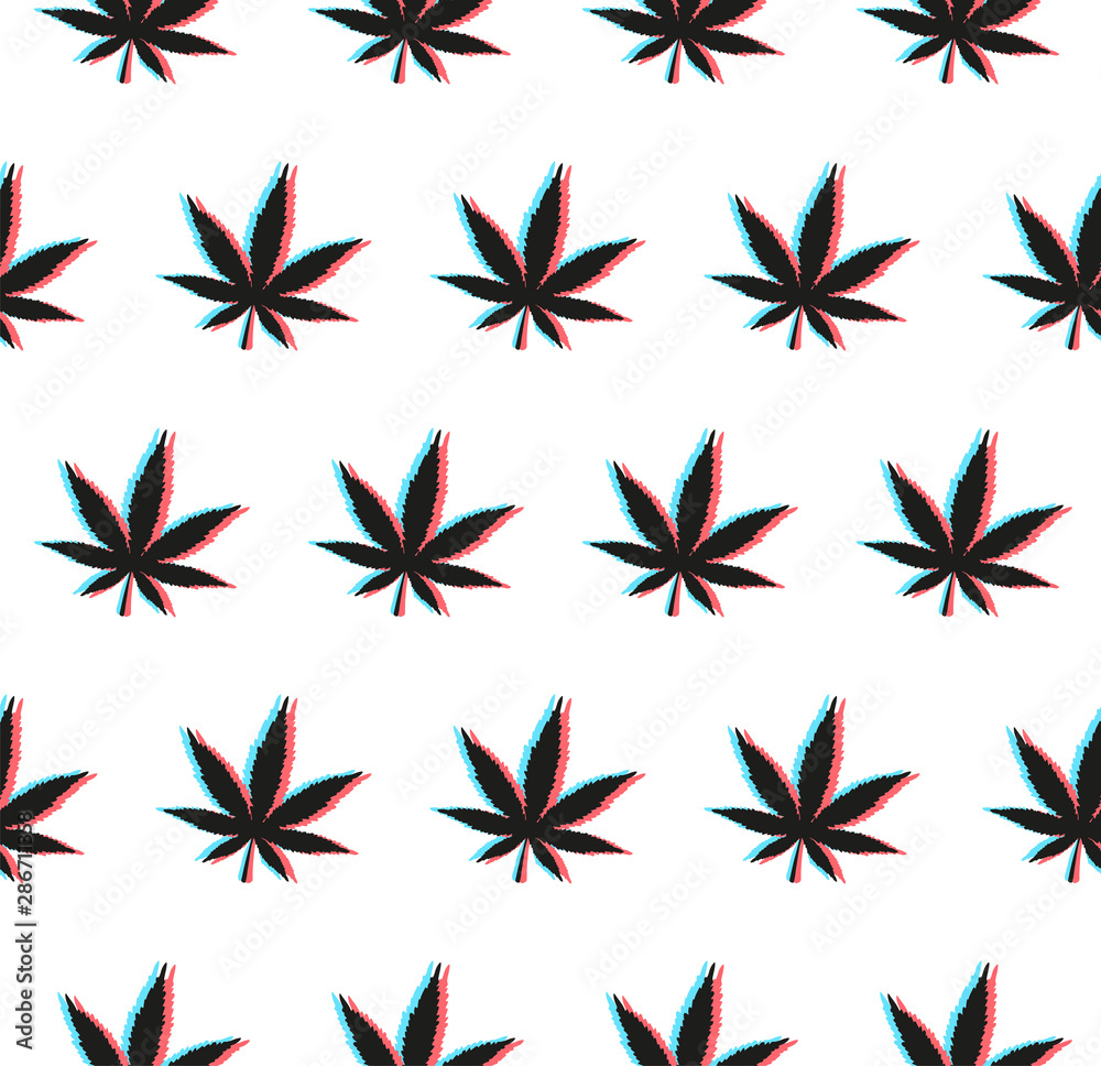 Anaglyph weed seamless pattern with 3D effect