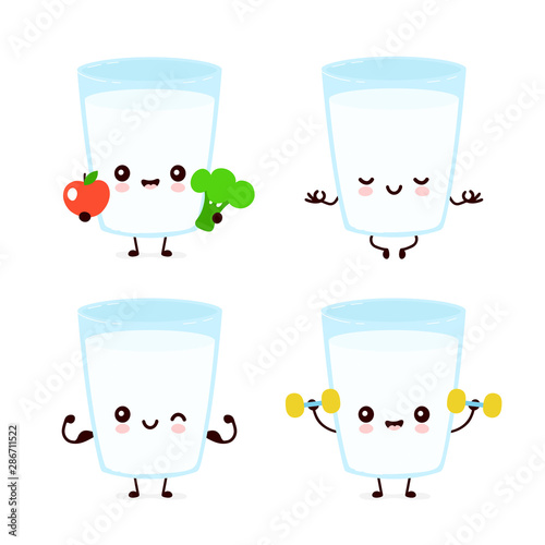 Cute smiling happy milk glass healtcare