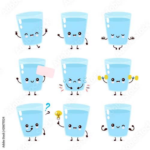 Cute smiling happy water glass set collection