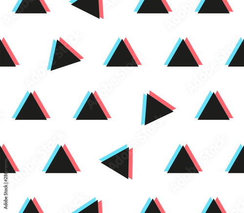 Anaglyph triangle seamless pattern with 3D glitch
