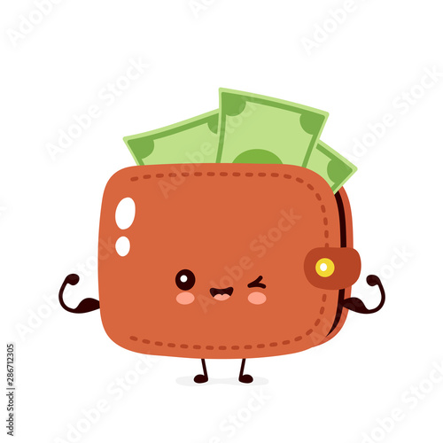 Cute happy money banknote show muscle wallet