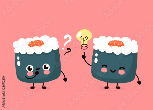 Cute happy smiling sushi,roll run 
