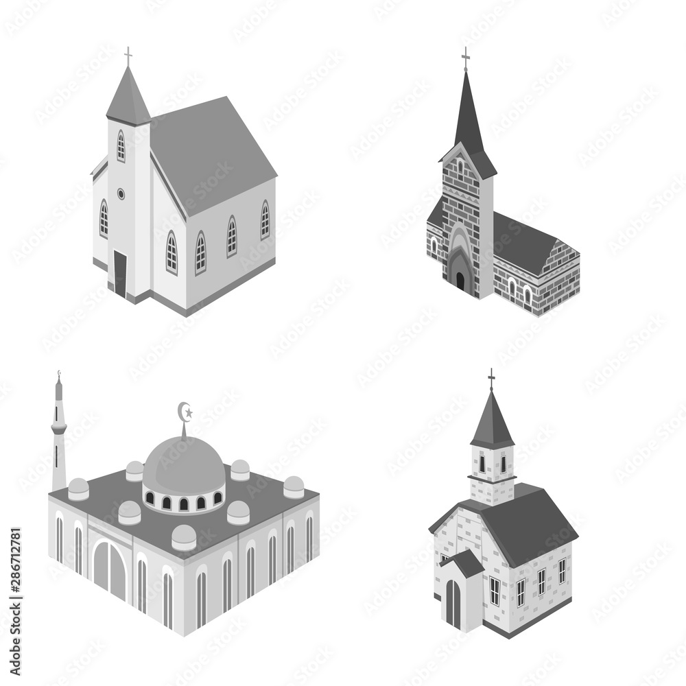 Vector design of landmark and clergy sign. Set of landmark and religion vector icon for stock.