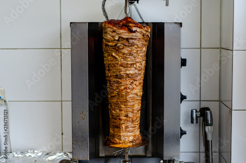 Doner meat from a rotating spit.
