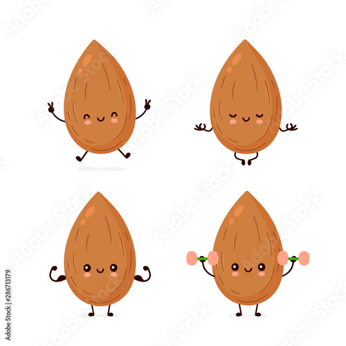 Cute happy almond make fitness,yoga,gym
