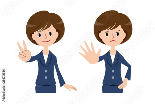 ビジネスウーマン・OL　上半身　紺色スーツ