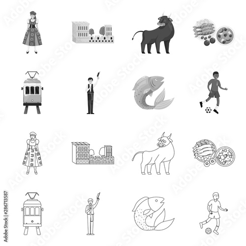Isolated object of and historic symbol. Set of and country vector icon for stock.