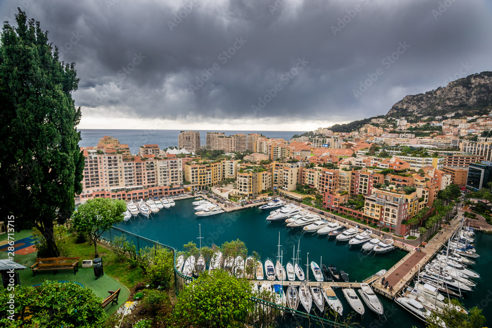 Principality of Monaco - View of the Marinas. Cloudy day. France.