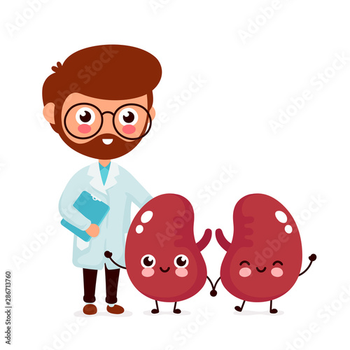 Cute funny doctor and healthy happy kidneys