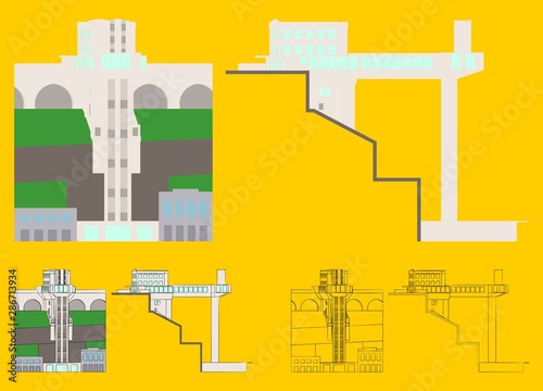 Lacerda Elevator colored and outline like a brushstroke