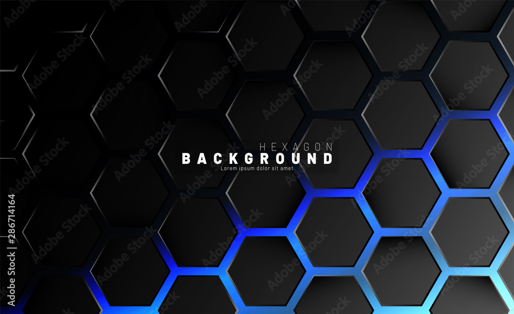 Abstract black hexagon pattern on blue neon background technology style. Honeycomb. Vector illustration Abstract black hexagon pattern on blue neon background technology style. Honeycomb. Vector illustration