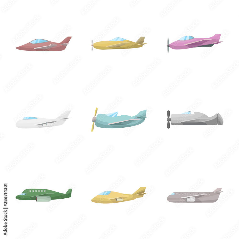 Vector design of aircraft and commercial logo. Collection of aircraft and aviation stock vector illustration.