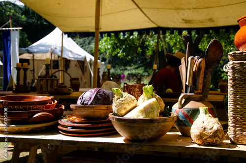 Medieval dishes and life at the medieval festival.