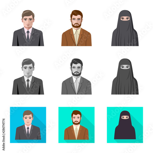 Vector illustration of hairstyle and profession symbol. Collection of hairstyle and character stock symbol for web.