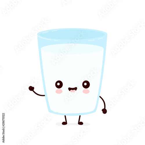 Cute smiling happy milk glass. 