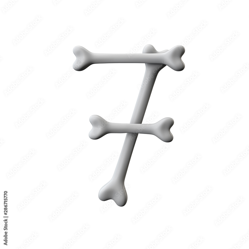 Number 7 bone font. Halloween alphabet letter. 3D Rendering Number 7 bone font. Halloween alphabet letter. 3D Rendering