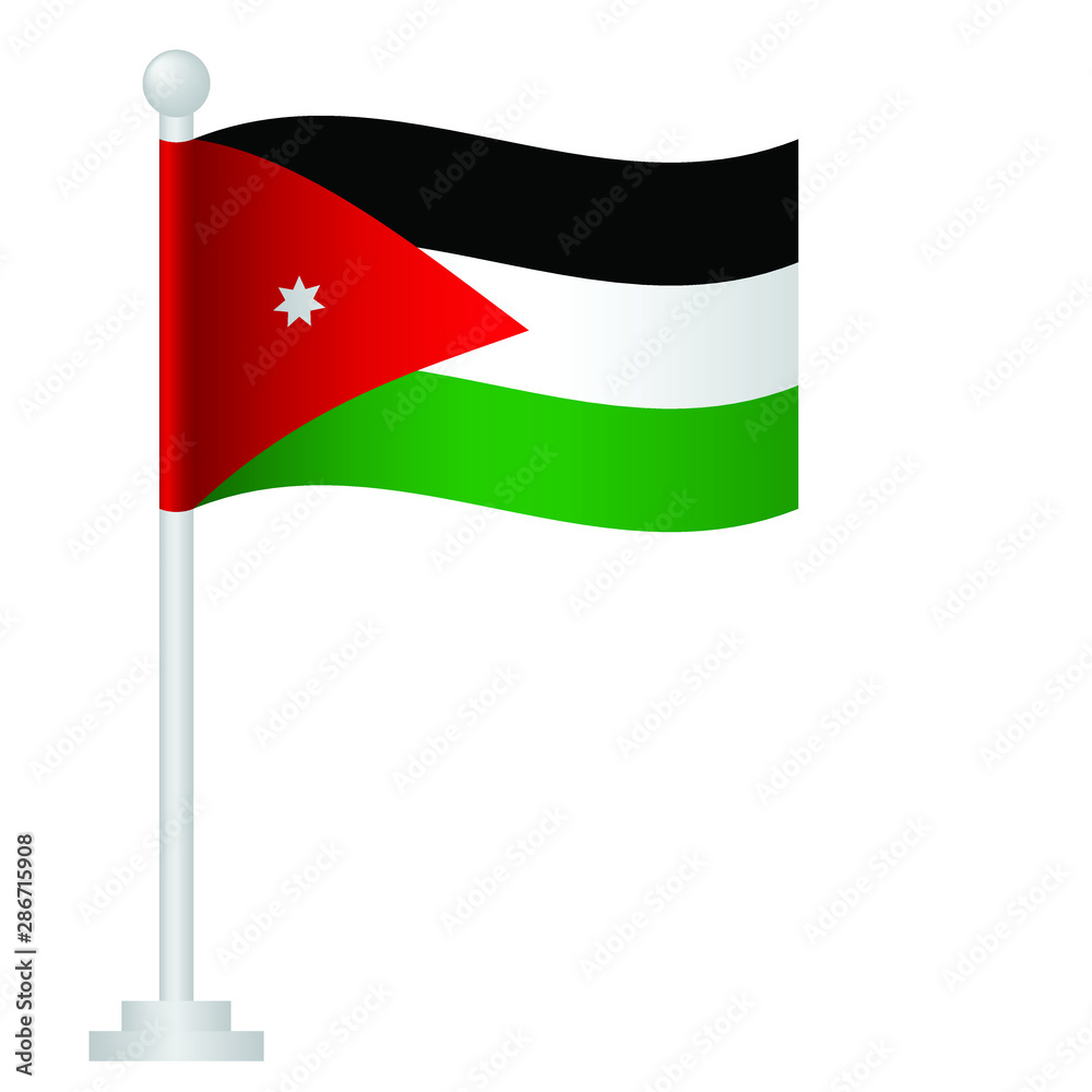 jordan flag. National flag of jordan on pole vector jordan flag. National flag of jordan on pole vector