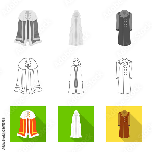 Vector illustration of material and clothing logo. Collection of material and garment vector icon for stock.