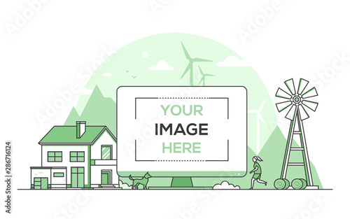 Country landscape - thin line design style vector illustration