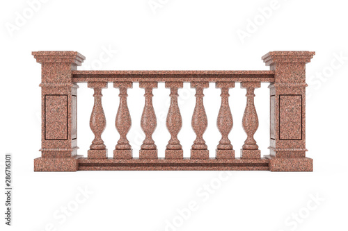 Classic Red Marble Pillars Balustrade with Columns. 3d Rendering