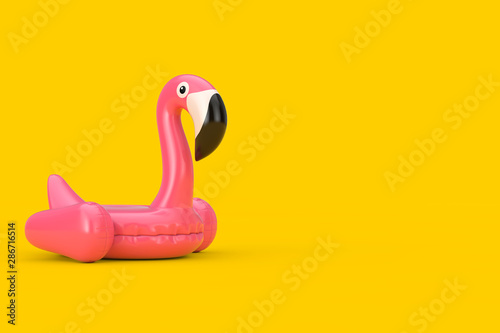 Summer Swimming Pool Inflantable Rubber Pink Flamingo Toy. 3d Rendering © doomu
