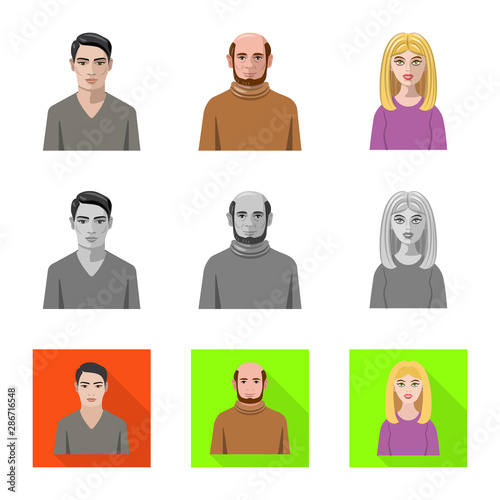 Vector illustration of hairstyle and profession sign. Set of hairstyle and character stock symbol for web.