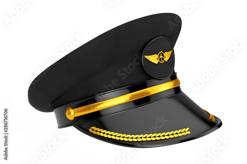  Civil Aviation and Air Transport Airline Pilots Hat or Cap with Gold Aviation Insignia. 3d Rendering