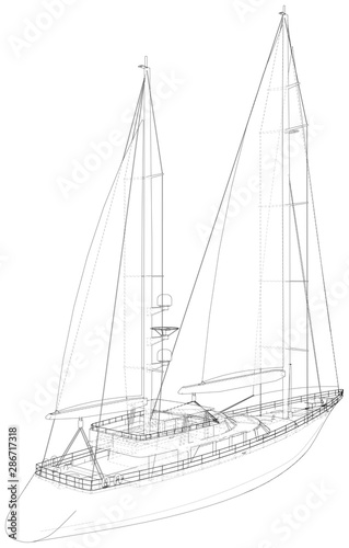 Sea sail yachts Wire-frame on white background. EPS10 format. Vector created of 3d, Wire-frame.