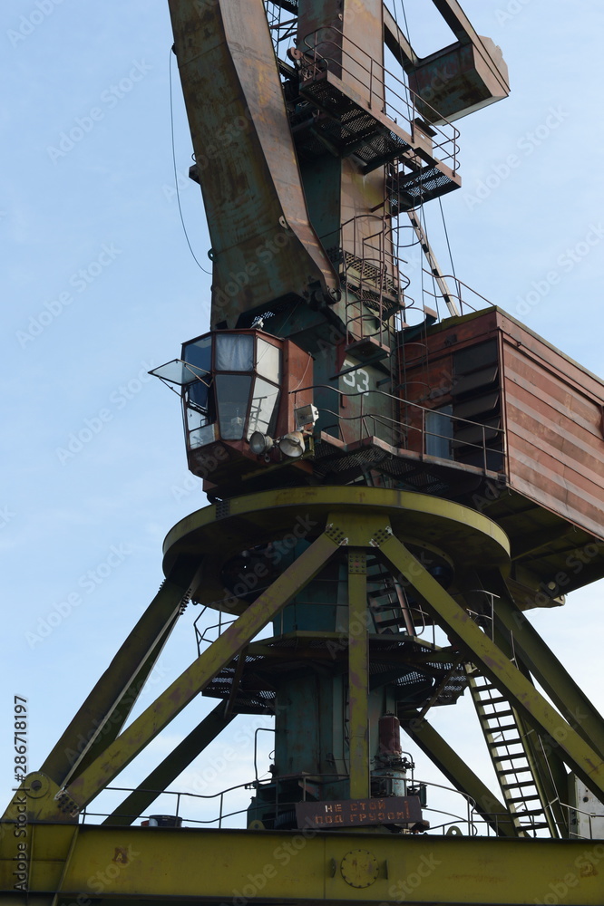Port crane on the Bank of the Ob river in Novosibirsk