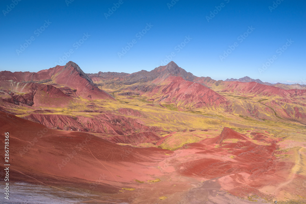 The Red Valley near Rainbow Mountain in the high Andean mountains, Peru The Red Valley near Rainbow Mountain in the high Andean mountains, Peru