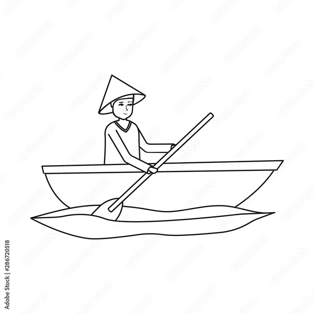 Vector illustration of boat and vietnamese icon. Set of boat and hat vector icon for stock.
