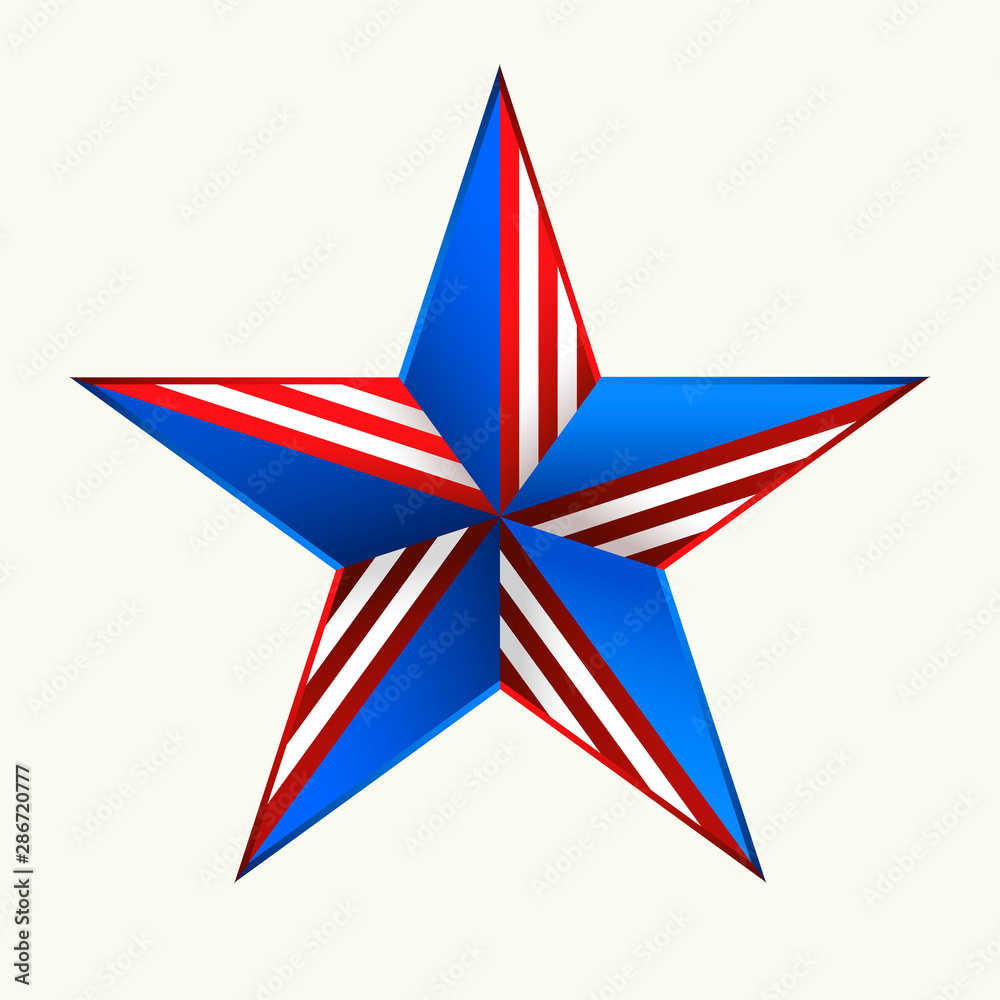 American star with flag colors in shadow and light style.