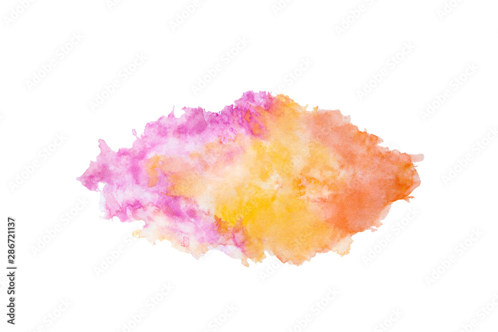 Abstract pink and orange with yellow watercolor painting background, splash isolated on white