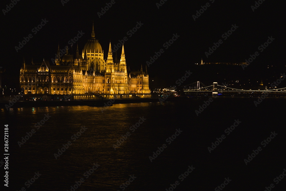 The parliament building of Budapest at night