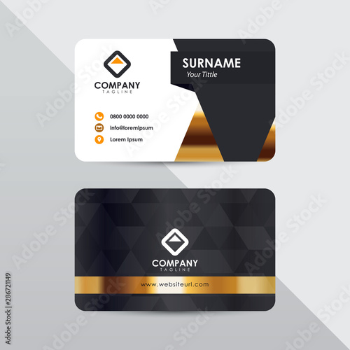 Modern business card design template. Gray and golden color with triangle element decoration name card design.