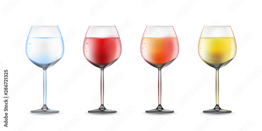 Set of wine glasses with wine