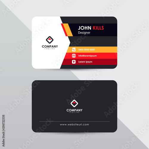 Modern business card design template. Red and orange color element clean composition.