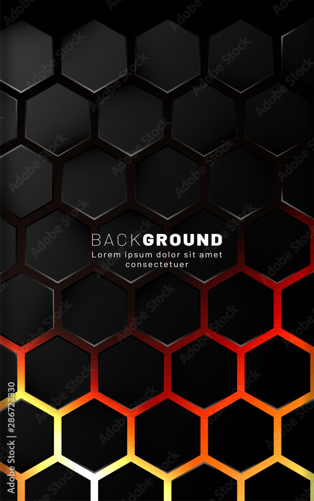 Vertical hexagon background. Gradient color light pattern with dark background technology style. Honeycomb. Vector illustration of light. Vertical hexagon background. Gradient color light pattern with dark background technology style. Honeycomb. Vector illustration of light.