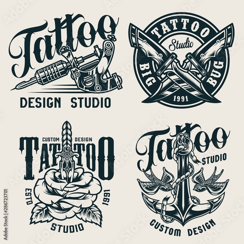 Vintage tattoo studio monochrome labels
