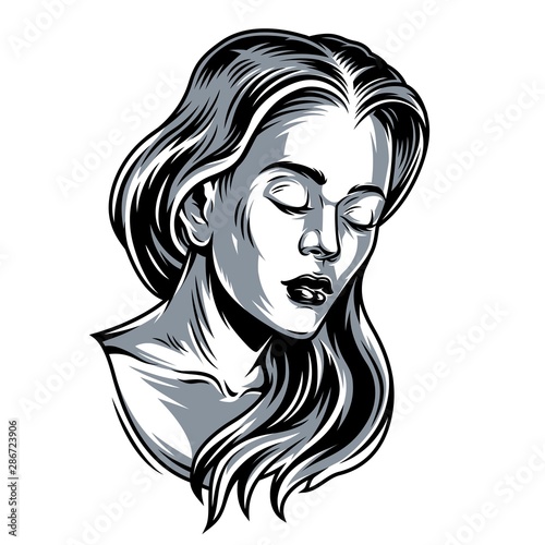 Pretty sad girl with long hair