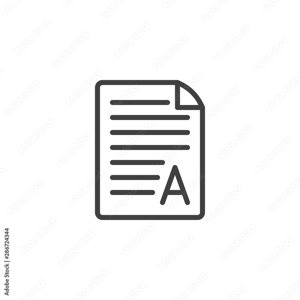 Grade result A line icon. linear style sign for mobile concept and web design. Excellent test result outline vector icon. Symbol, logo illustration. Vector graphics Grade result A line icon. linear style sign for mobile concept and web design. Excellent test result outline vector icon. Symbol, logo illustration. Vector graphics