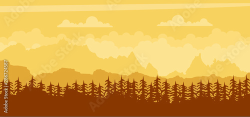 Sunset background in the mountains and forest