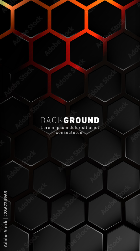 Vertical hexagon background. Gradient color light pattern with dark background technology style. Honeycomb. Vector illustration of light. Vertical hexagon background. Gradient color light pattern with dark background technology style. Honeycomb. Vector illustration of light.