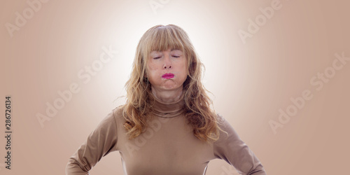 expressive adult woman portrait on isolated background