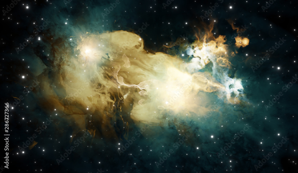 Obraz premium Glowing huge nebula with young stars. Space background