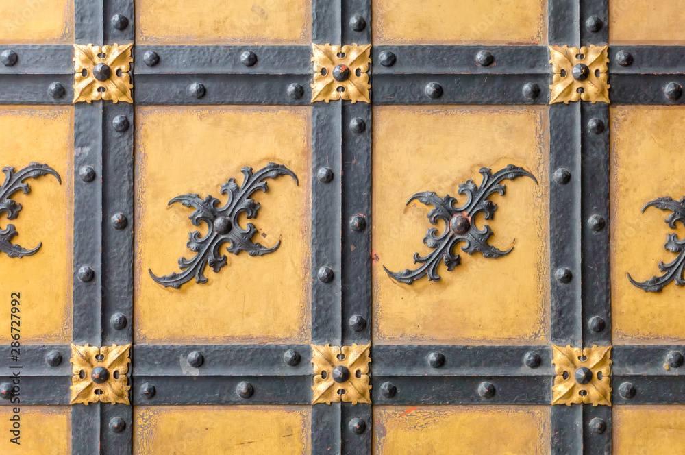 Old ornate metal door closeup