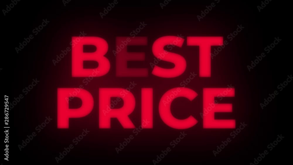 Best Price Text Blinking Flickering Neon Red Sign Promotional Loop Background. Sale, Discounts, Deals, Special Offers. Green Screen and Alpha Matte