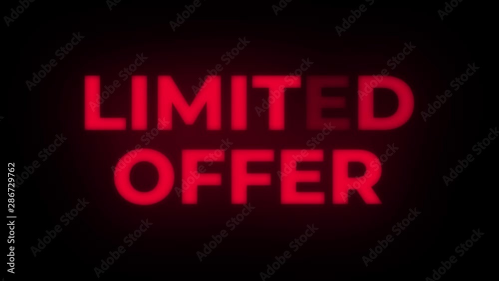Limited Offer Text Blinking Flickering Neon Red Sign Promotional Loop Background. Sale, Discounts, Deals, Special Offers. Green Screen and Alpha Matte Limited Offer Text Blinking Flickering Neon Red Sign Promotional Loop Background. Sale, Discounts, Deals, Special Offers. Green Screen and Alpha Matte
