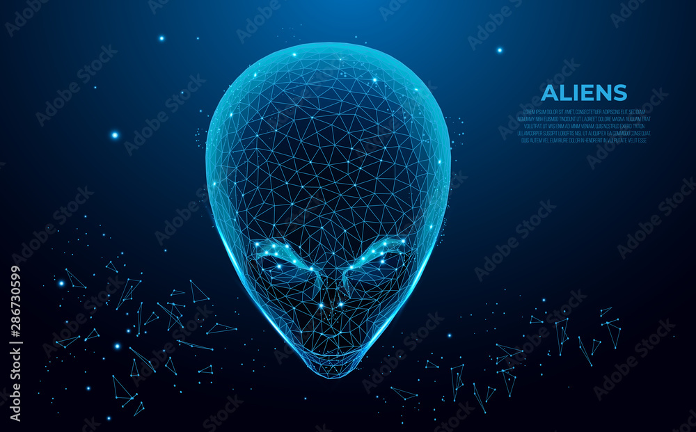 Aliens. Extraterrestrial alien face. Humanoid head, futuristic space