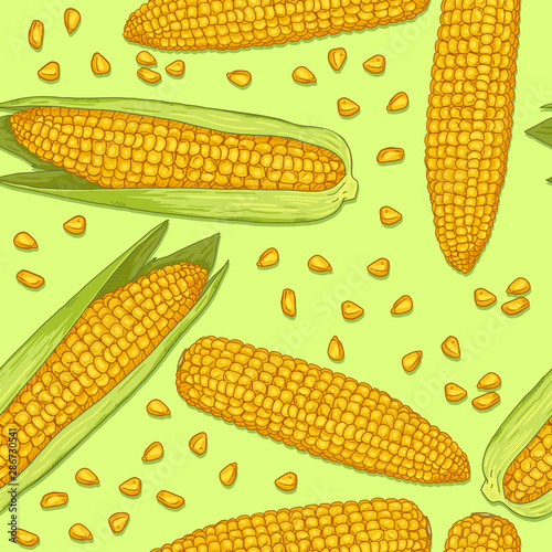 Vector Seamless Pattern of Cartoon Corn